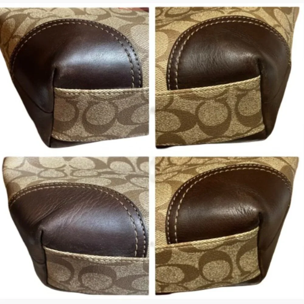 Coach Brown Signature Coated Canvas Leather Heritage Stripe Vintage Tote EUC